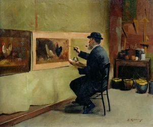 Charles Philippe Gevens, Schwiegervater des Künstlers, beim Malen in seinem Atelier 21, avenue d